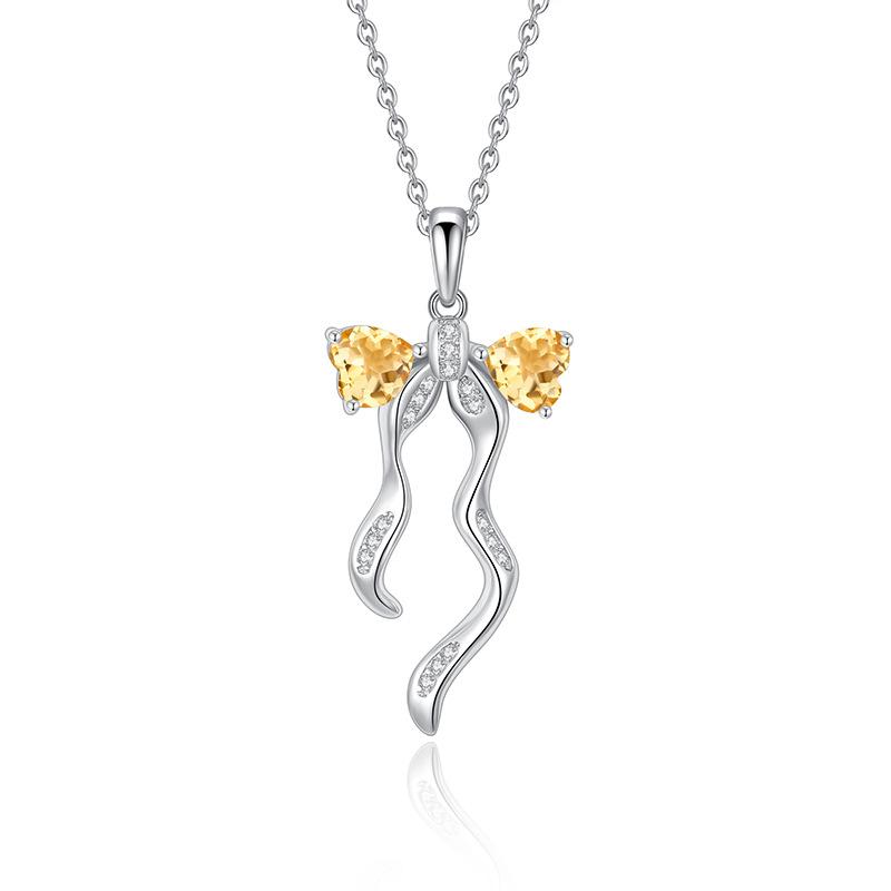 925 Sterling Silver Butterfly Pendant Necklace for Women, Natural Amethyst/Topaz Crystal Necklace, INS Style Dainty Jewelry Gift