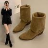 2025Vintage Women Knee High Boots Fashion Square Low Heel Shoes Concise Slip On Slim Long Botas De Mujer