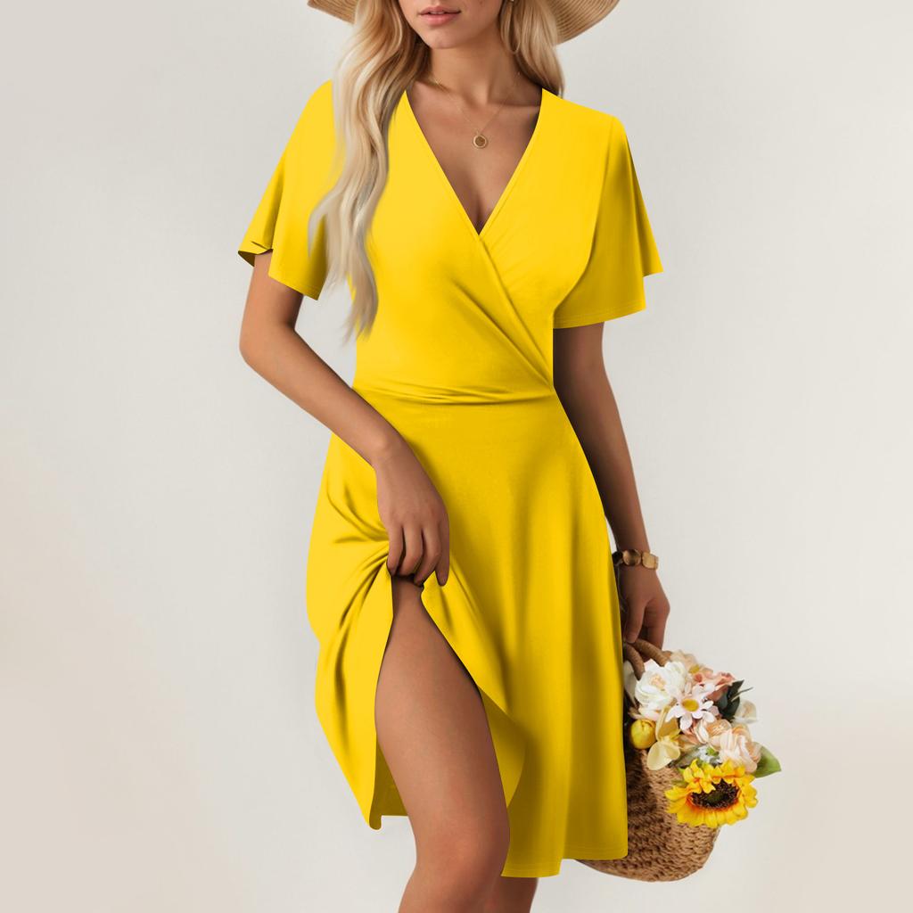 Women's Summer Dress Loose Beach Vacation Casual Deep V Neck Dress Elegant Skirt