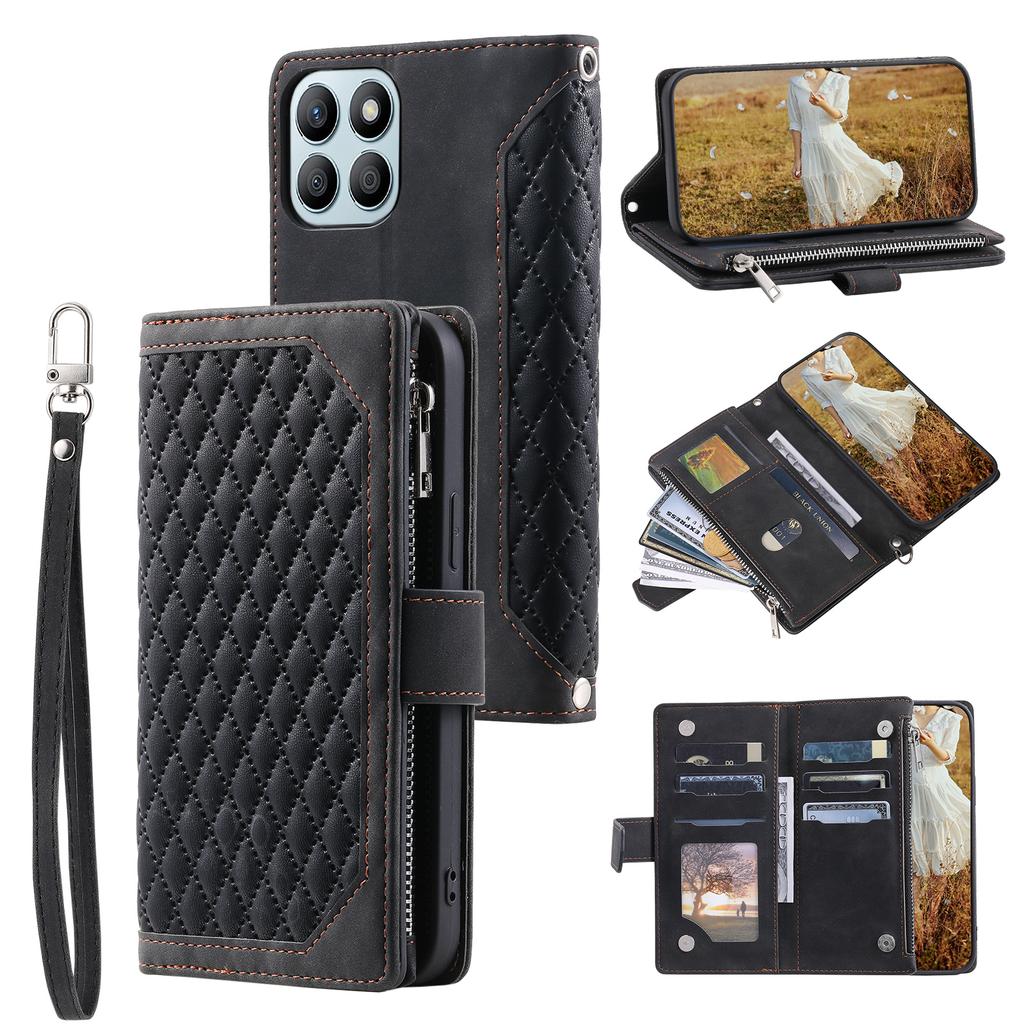 Style 005 For Honor X6b 4G Wallet Case Rhombus Stitching Line PU Leather Phone Cover