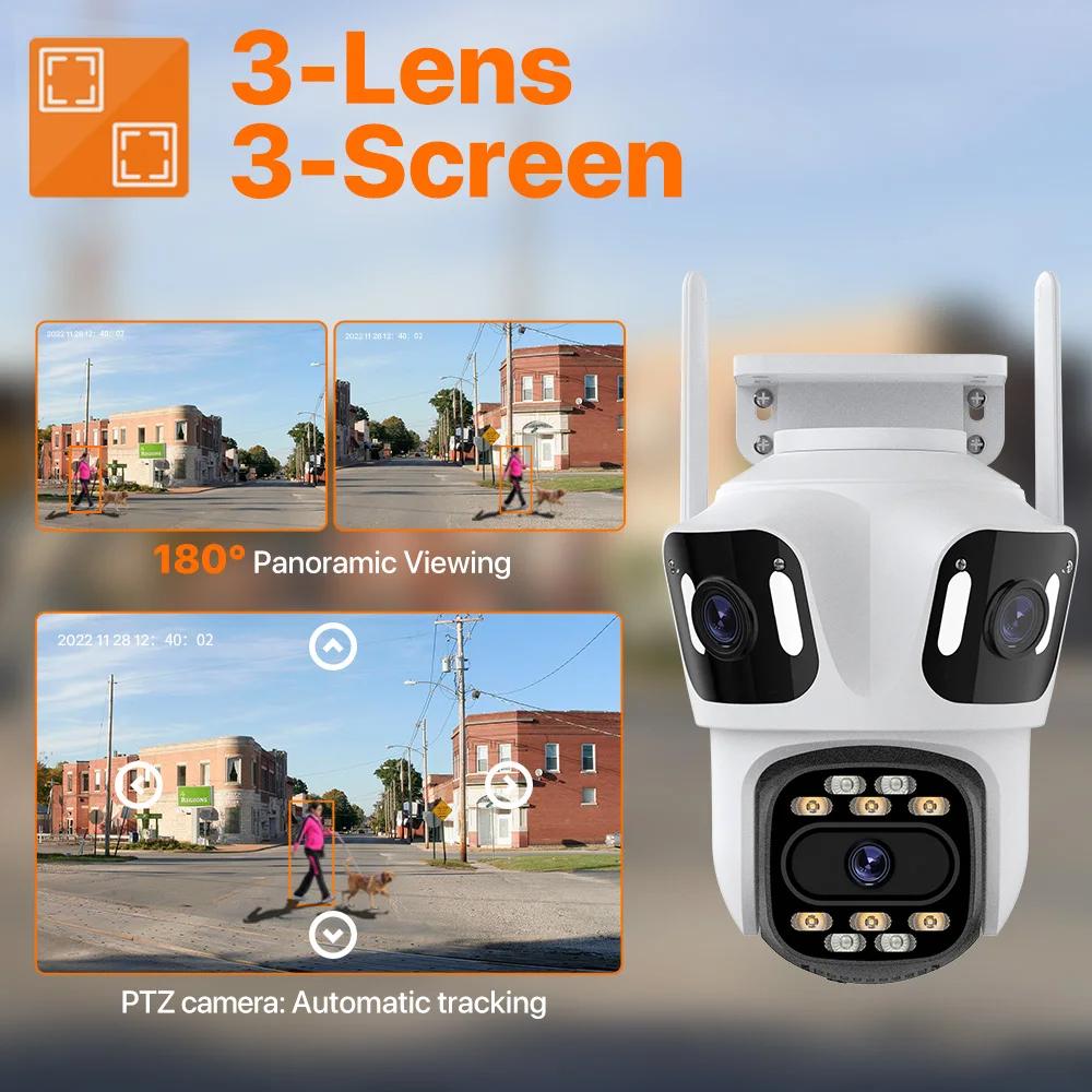 Три объектива, три экрана, Wi-Fi PTZ-камера, 6K 4K HD, уличная IP-камера с автоматическим отслеживанием, камера видеонаблюдения, камера видеонаблюдения P2P ICSEE