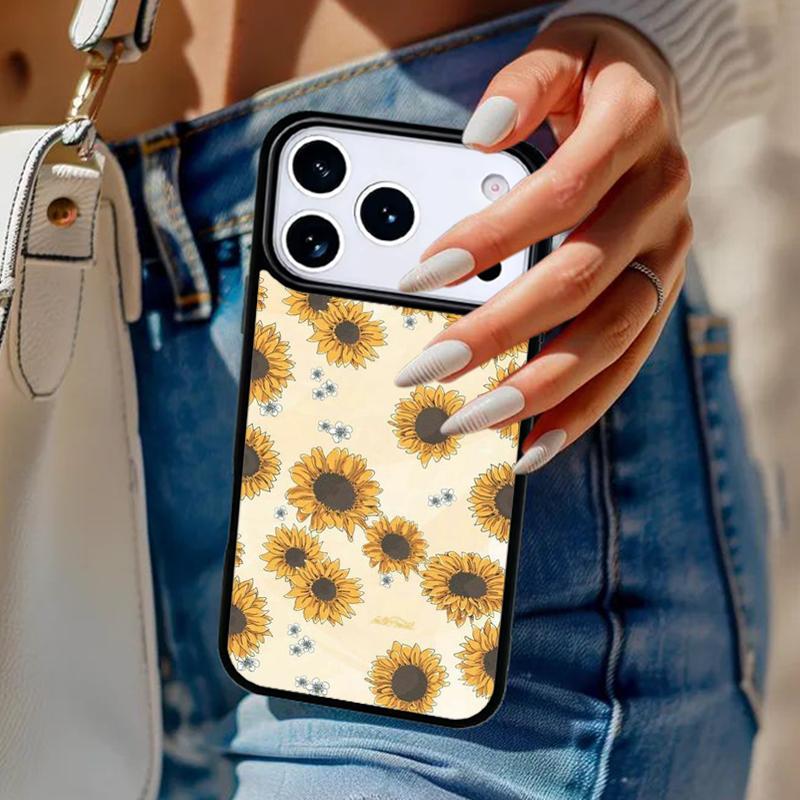 Цветочный чехол для телефона с подсолнухами для iPhone 17 Air 14 15 13 12 Max Чехол для Apple 16e 11 Pro Max Plus Coque