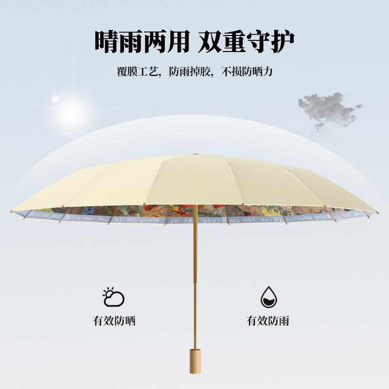2025 трехслойный 16-спицевый ретро зонт с масляной живописью, клей для краски, зонт с ручкой из массива дерева, зонтик от солнца