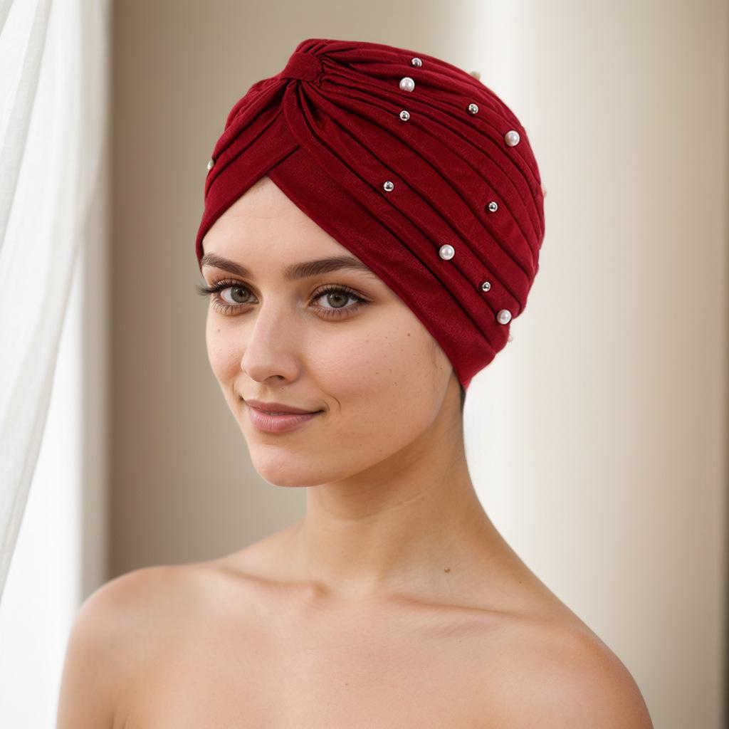 Стильный плиссированный платок-шарф с бусинами цвета арбуза