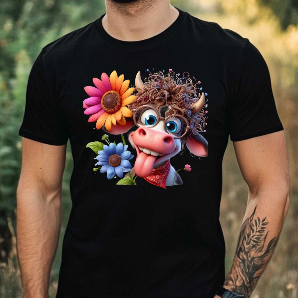T-Shirt Herren Lustige Kuh Motiv Baumwolle Größe XS bis 5XL