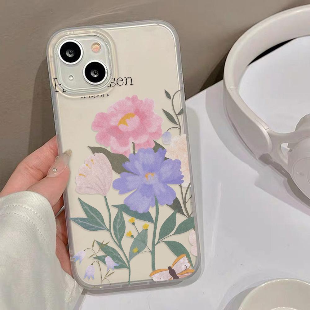 Чехлы для мобильных телефонов iPhone 11 13 15 Pro Max 12 14 Pro Max Чехол для iPhone 16 15 Plus 13 Pro 12 Матовая текстура с рисунком в виде мультяшных цветов