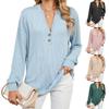 2024 Autumn And Winter Long Sleeved Button Loose V-Neck Striped T-Shirt Top For Women