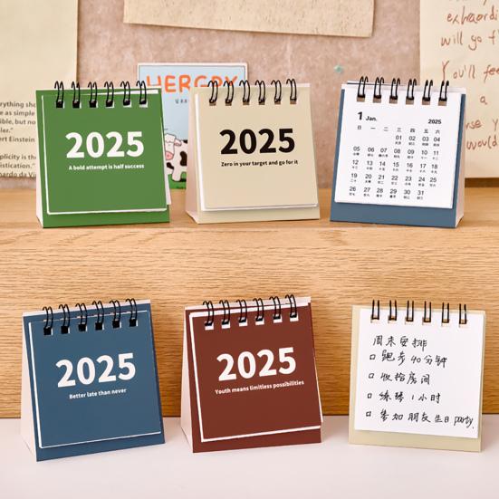 2Pcs 2025 Desk Calendar Mini Desktop Standing Flip Calendar Portable School Stationery Learning Planner Pocket Calendar