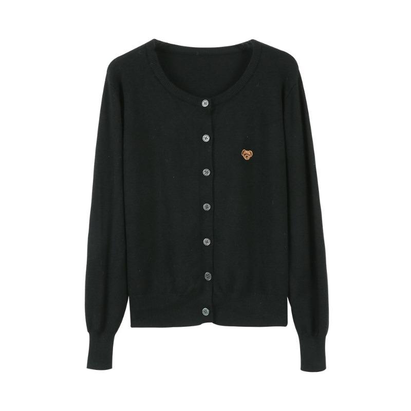 Autumn style soft waxy bear embroidered long-sleeved knitted sweater women's early autumn gray cardigan sweater jacket