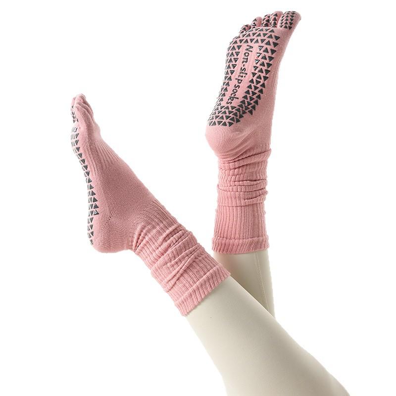 Двухцелевые нескользящие сверхдлинные хлопковые высокие женские носки для йоги с пятью пальцами