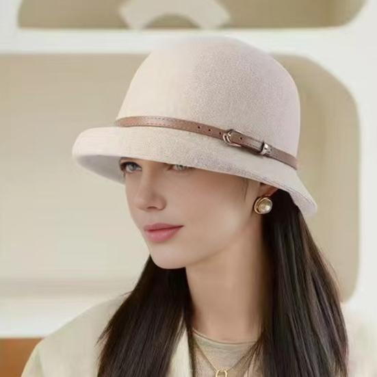 Шляпа-котелок в британском стиле, шерстяная повседневная шляпа с подвернутыми полями, ремешок из искусственной кожи, женская осенне-зимняя городская шляпа