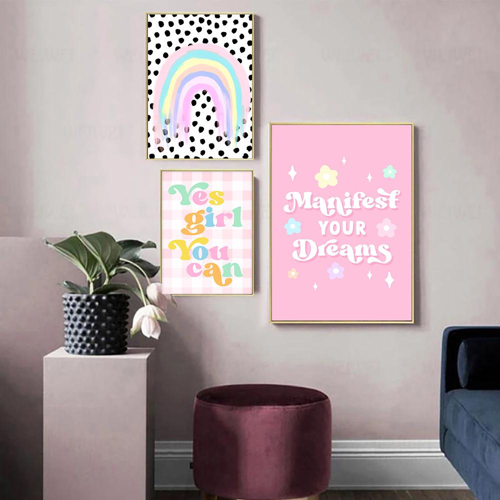 Girly Quote розовый настенный художественный постер с принтом для офиса, спальни, холст, декор, забавный феминистский пастельный Радужный цвет, картина для комнаты, домашний декор (с рамкой)