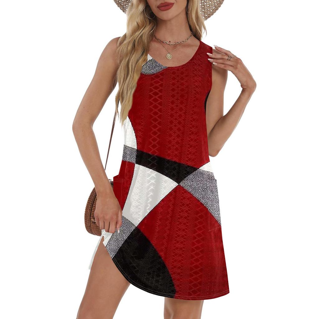 Women's Casual Sundress With Pockets Summer Boho Beach Dress T-Shirts Dress V Neck Loose Tank Dresses
