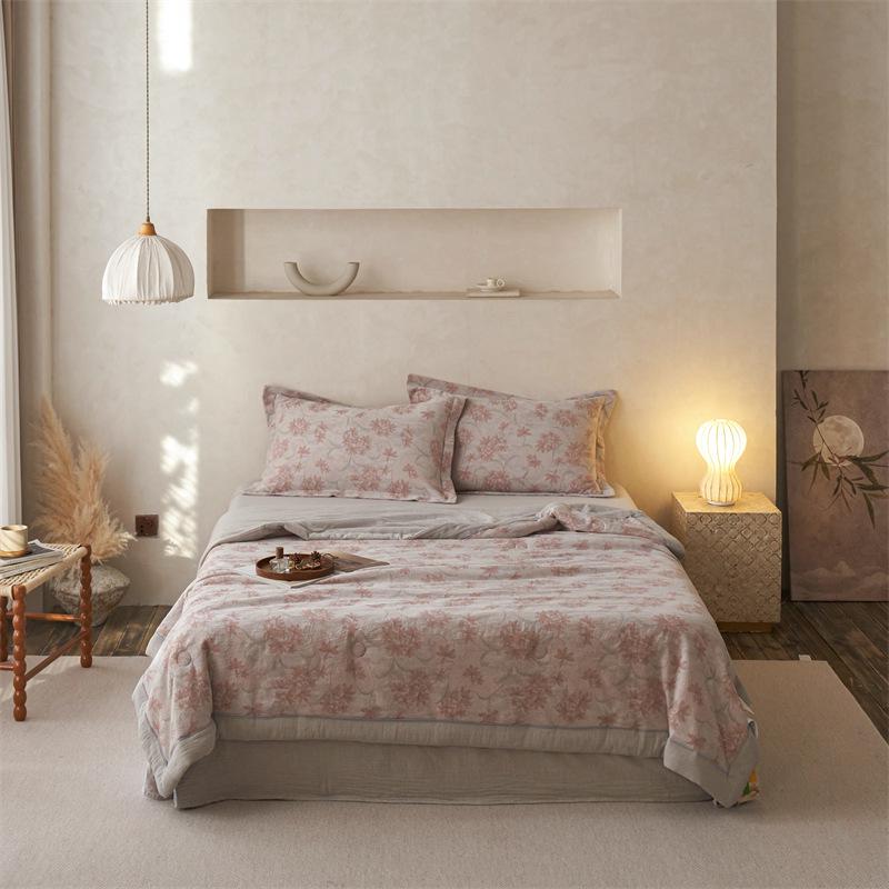 Luxury Jacquard Cotton Summer Quilt Set - Skin-Friendly, Machine Washable, Double-Layer Gauze, Perfect for Air Conditioning
