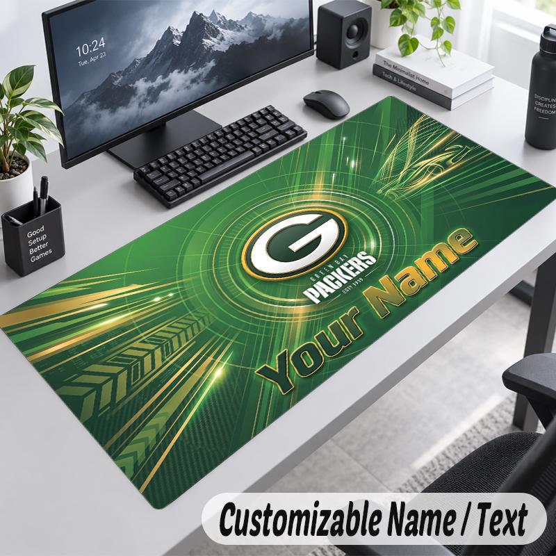 Custom Name Text Mouse Pad Green Bay Packers Personalized Desk Pad For Work And Gaming