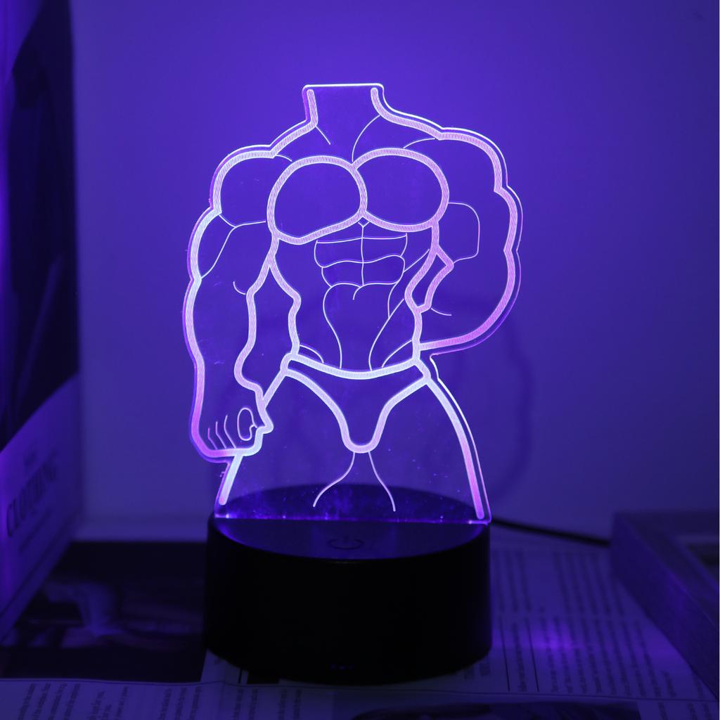 Сенсорный семицветный градиентный мускулистый мужской 3D ночник, настольный, свет для создания атмосферы в спальне, свет для украшения комнаты