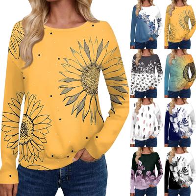 Женский модный повседневный топ с длинными рукавами и принтом, открытыми плечами и круглым вырезом