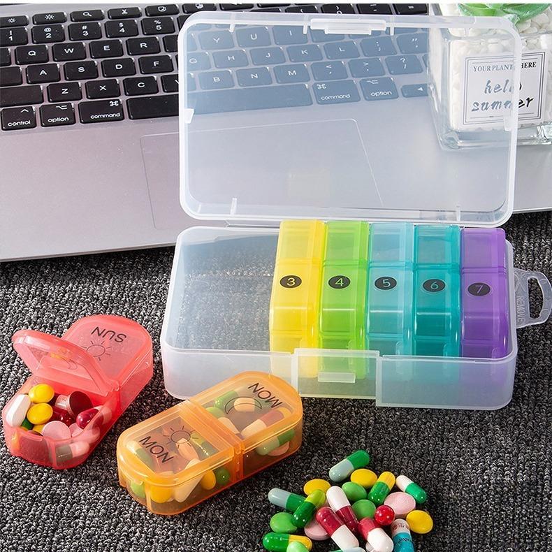 7pcs/set Travel Pill Organizer, AM/PM Compartments with Rainbow Colors, Portable Medication Case for Daily Vitamin Storage