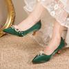 Fashion Luxury Women's Crystal Floral Pumps Spring 2025 Comfortable Med Heels Pointed Toe Party Wedding Shoes Woman Green Silk Pumps 41