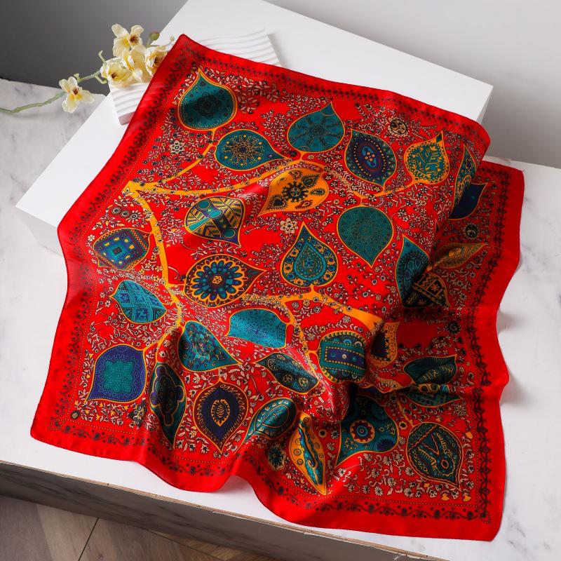 Шелковый женский квадратный шарф - Китайский стиль платок на голову для весны, лета, осени - Защита шеи и согревающий - Элегантный тонкий стиль для мамы