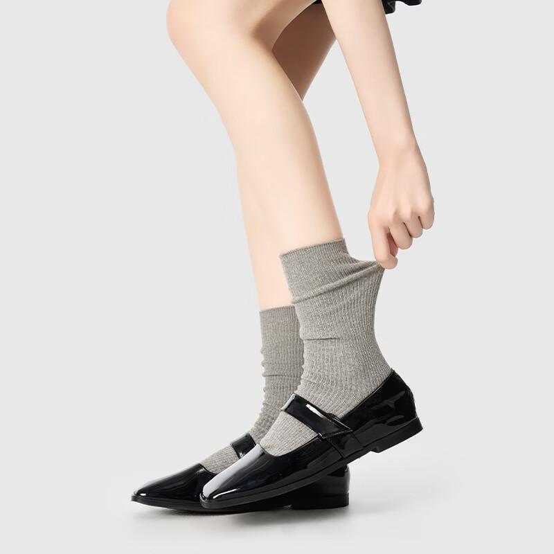 PRIMEET Gray Socks for Women, Spring And Summer Mid-Calf Socks, Slouchy Socks, Mary Jane Plain Cotton Socks, Mid-Calf Socks, Long Socks