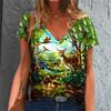 Женщины Девочки Летняя мода Повседневный пуловер Топы V-образный вырез Короткие рукава Принт Футболка