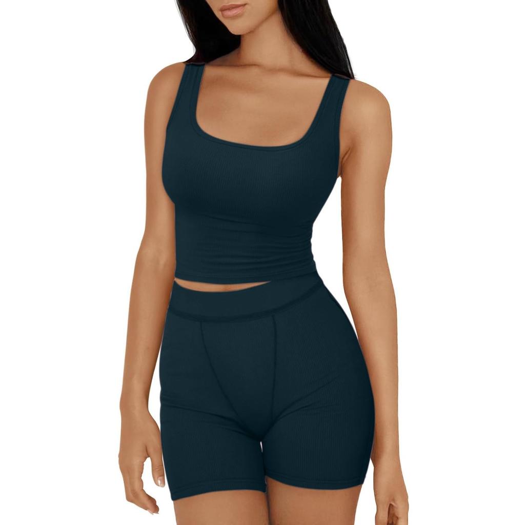 Женские комплекты из 2 предметов, летние шорты для тренировок, одинаковые комплекты, облегающие укороченные топы на бретелях, одежда для спортзала на выход