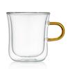 Pokaro Tea Double-Wall Heat-Resistant Glass Mug (1 Cup) with Amber Handle, 270ml Full Capacity, Heat-Resistant Glass, Iced Tea Glass, Double-Walled