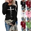 Tshirts For Women Long Sleeve,Round Sleeve Vertical Cross Casual Graphic Shirt,
