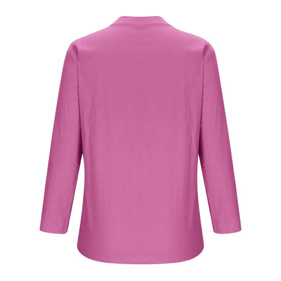 Women Casual Shirt V-Neck Buttons Half Placket Long Sleeve Blouse Solid Color Loose Fit Tunic Tops Office Lady Shirt