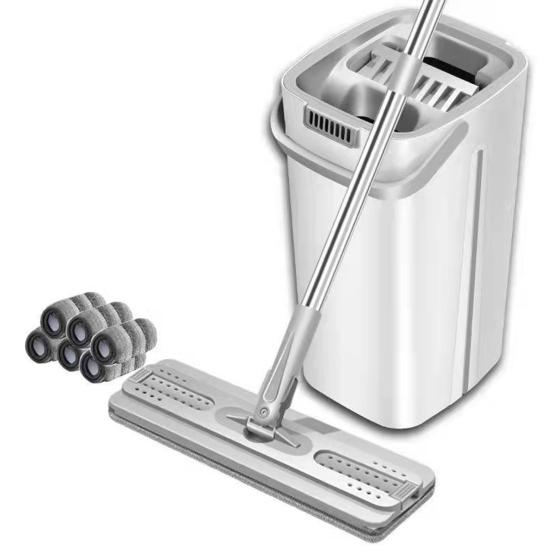 Double-Tank Barrel System Mop Bucket Set Self-Cleaning Mop with 6 Cleaning Cloth 360 Degree Rotating