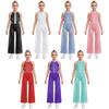 Kids Dance Jumpsuit - Sparkly Rhinestone Bodysuit with Keyhole Back, Wide-Leg Pants & Built-in Underwear for Girls