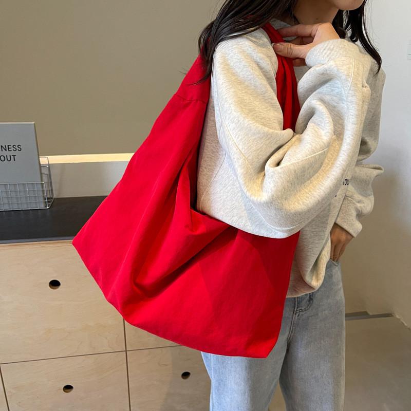 Casual Solid Color Canvas Tote Bag For Women With Large Capacity And Fashionable Stitching For Daily Use