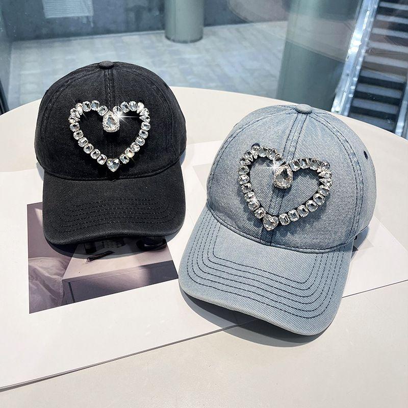 New Washed Denim Baseball Cap Women's Spring and Autumn Korean Version Fashion Love Rhinestone Cap
