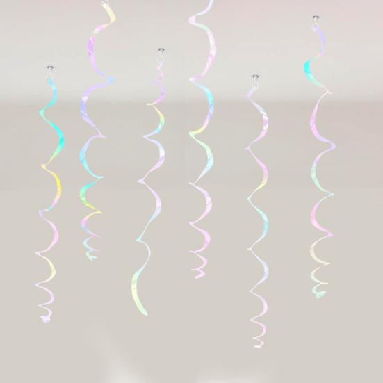 6 Pcs Colorful Ceiling Swirl Foil Decorations Plastic Hanging Spiral Streamers for Wedding Birthday Graduation New Year Party Decoration