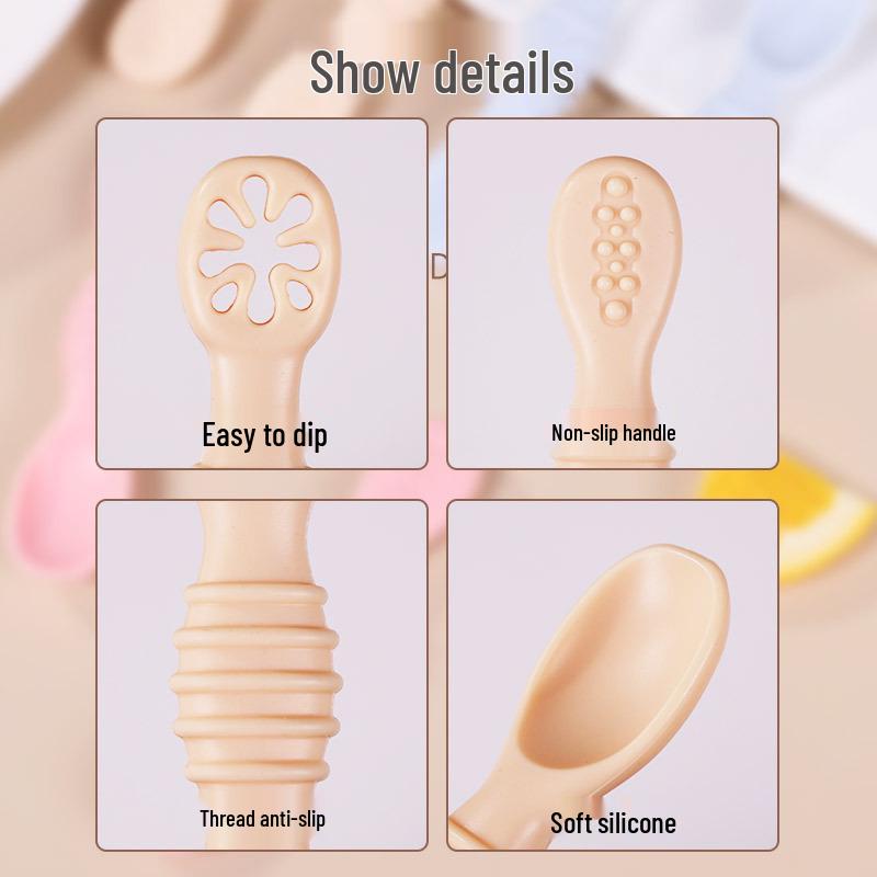 Премиальная силиконовая детская тренировочная ложка - Безопасная, пищевая и идеально подходит для обучения самостоятельному кормлению.