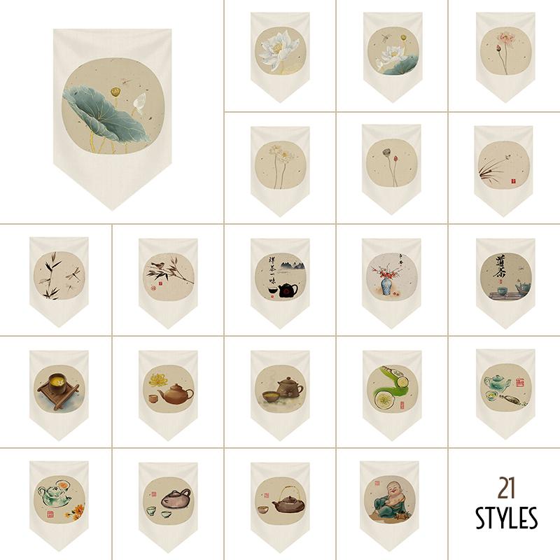 Japanese Tea Room Partition Door Head Curtain Signboard Chinese Style Hanging Short Curtain Restaurant Teahouse Decor Pennant