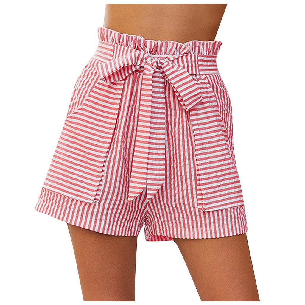Women's Shorts With Pockets Fashion Elastic Waist Soft Casual Striped Pajama Shorts