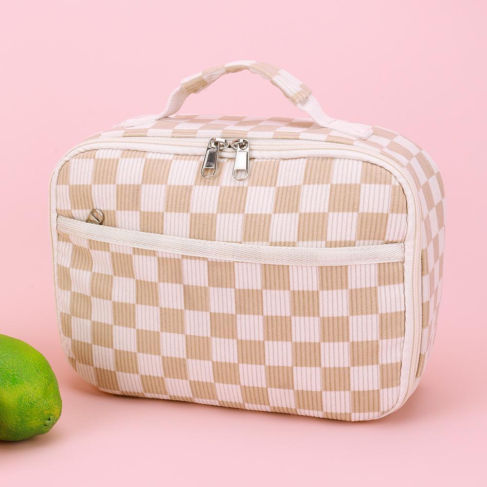 Women Corduroy Insulated Cooler with Interior Pockets Lunch Bag Zipper Closure Lunch Case Lunch Container for Work School