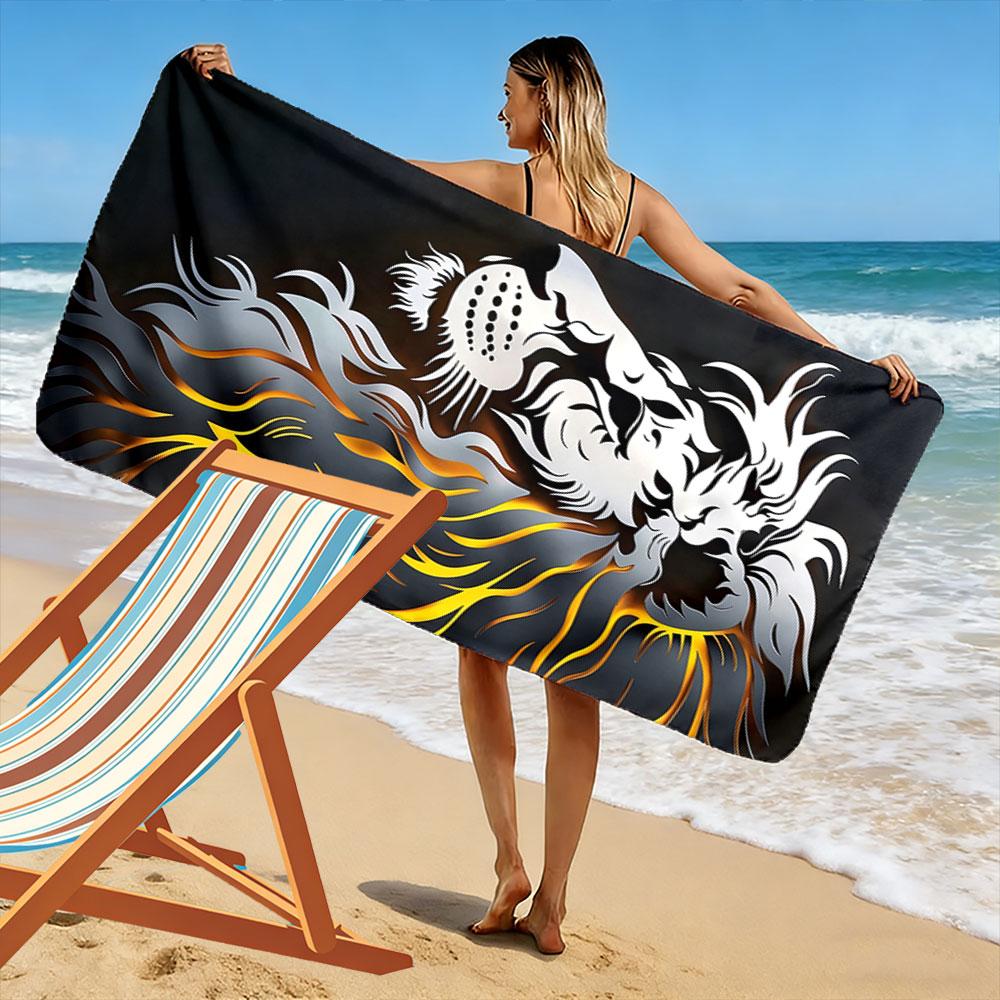 Fiery majestic lion design Print beach towel, quick drying, suitable for travel, outdoor sports, jogging, the beach and swimming, gift