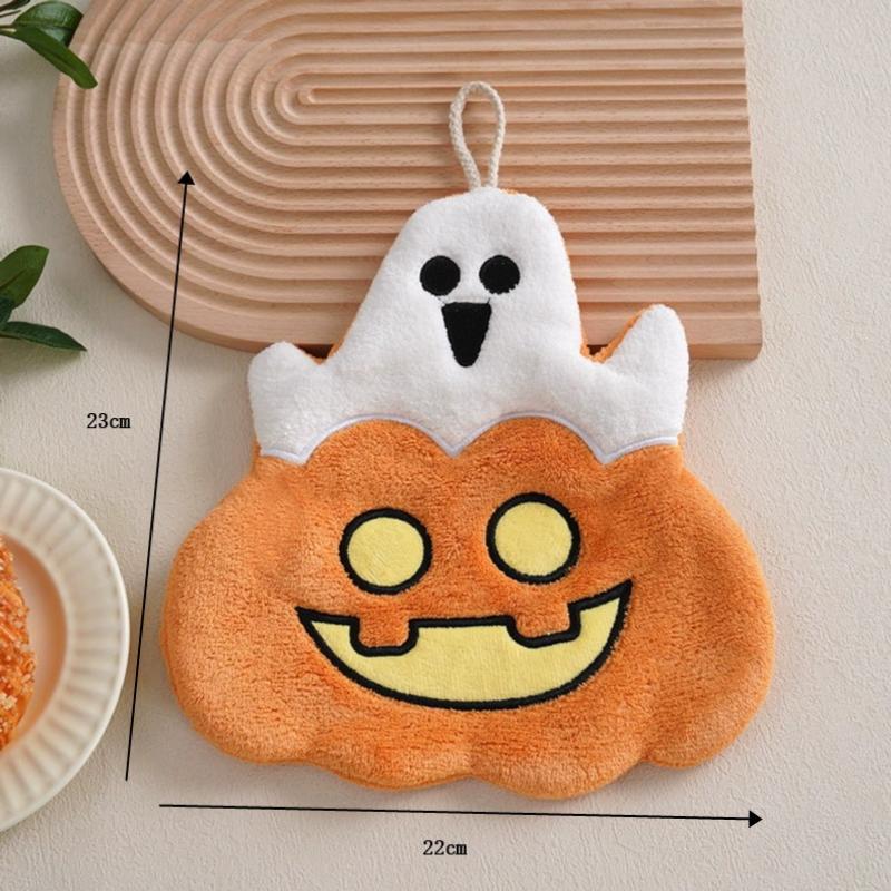 Ультравпитывающие полотенца для рук на Хэллоуин из кораллового флиса с изображением тыквы, привидения и пирата, с петлей для подвешивания, для дома и кухни.