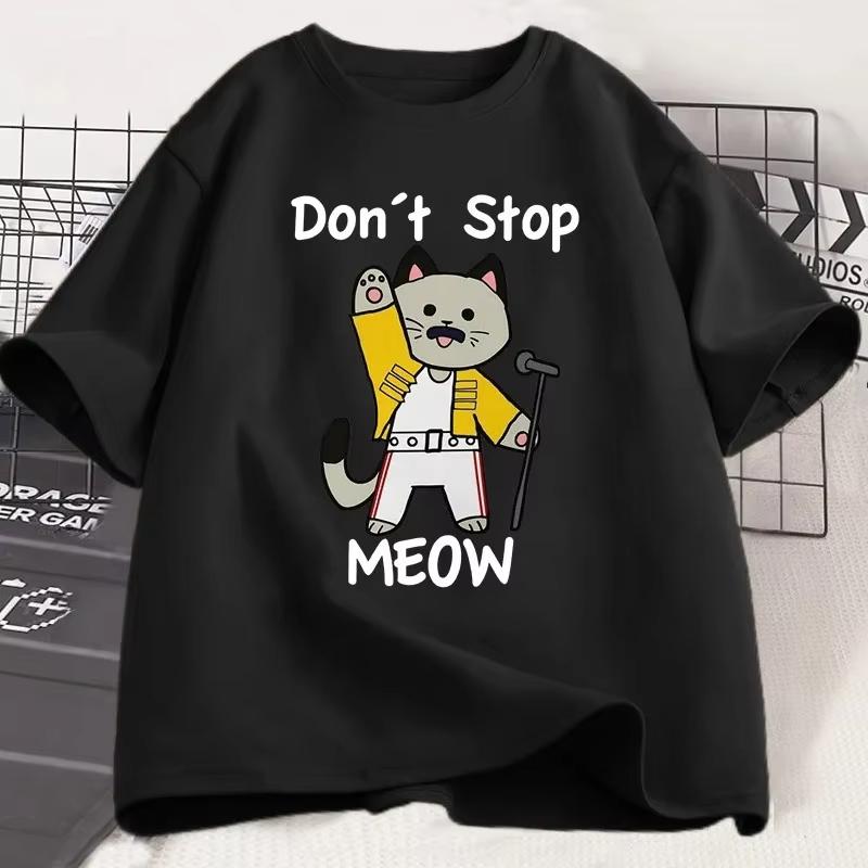 Unisex Dont Stop Meow Singer Cat Graphic Tshirt Short Sleeve Crew Neck Loose Funny Cartoon Casual Tops For Unisex Unisex
