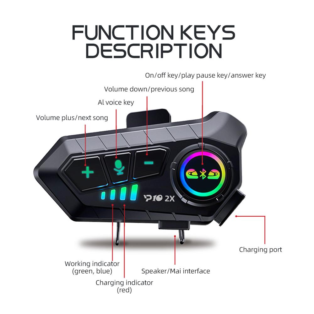 YP10 Motorcycle Helmet Intercom Bluetooth 5.3 Headset 300M Intercomunicador Riding Communication Wireless Interphone Waterproof Music Player Earphone