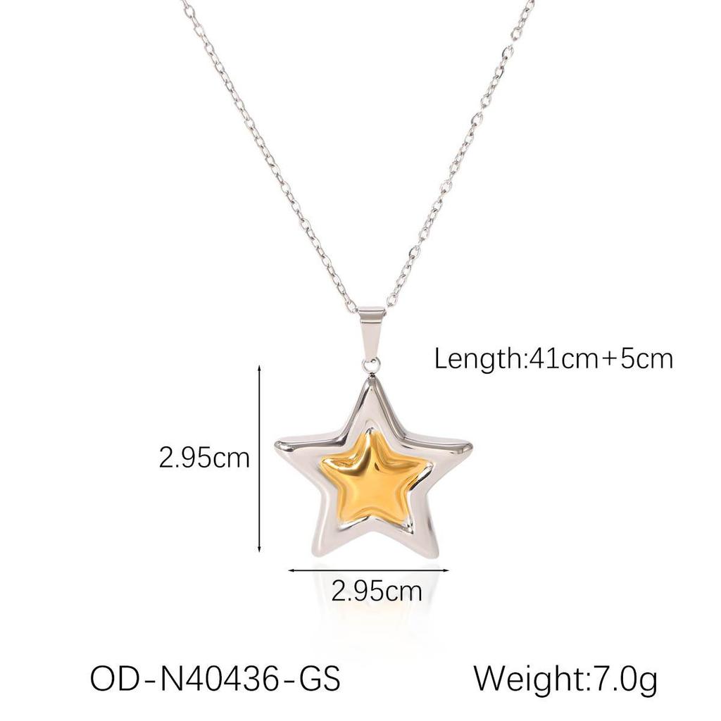 Five-Pointed Star Titanium Steel Jewelry Set: 18K Gold & Silver Necklace, Earrings, and Ring