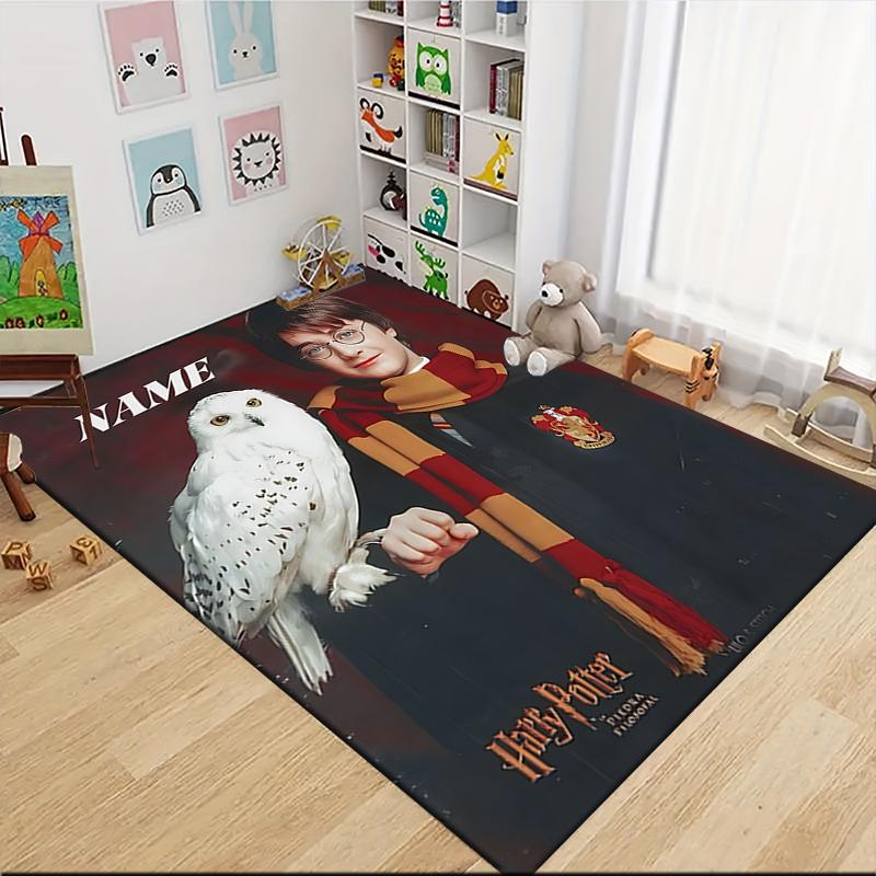 Custom Name Hogwarts Crest Carpet Rug Customizable Soft Washable Anti-Slip Home Living Room Sofa Mats Personalized Rug. 090986