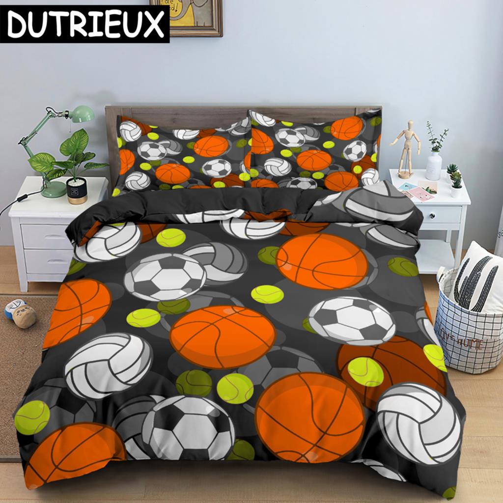 Пододеяльник с 3D-футболом, двуспальный комплект постельного белья, 2/3 предмета, наволочка с застежкой-молнией, полиэстеровый чехол размера King Size