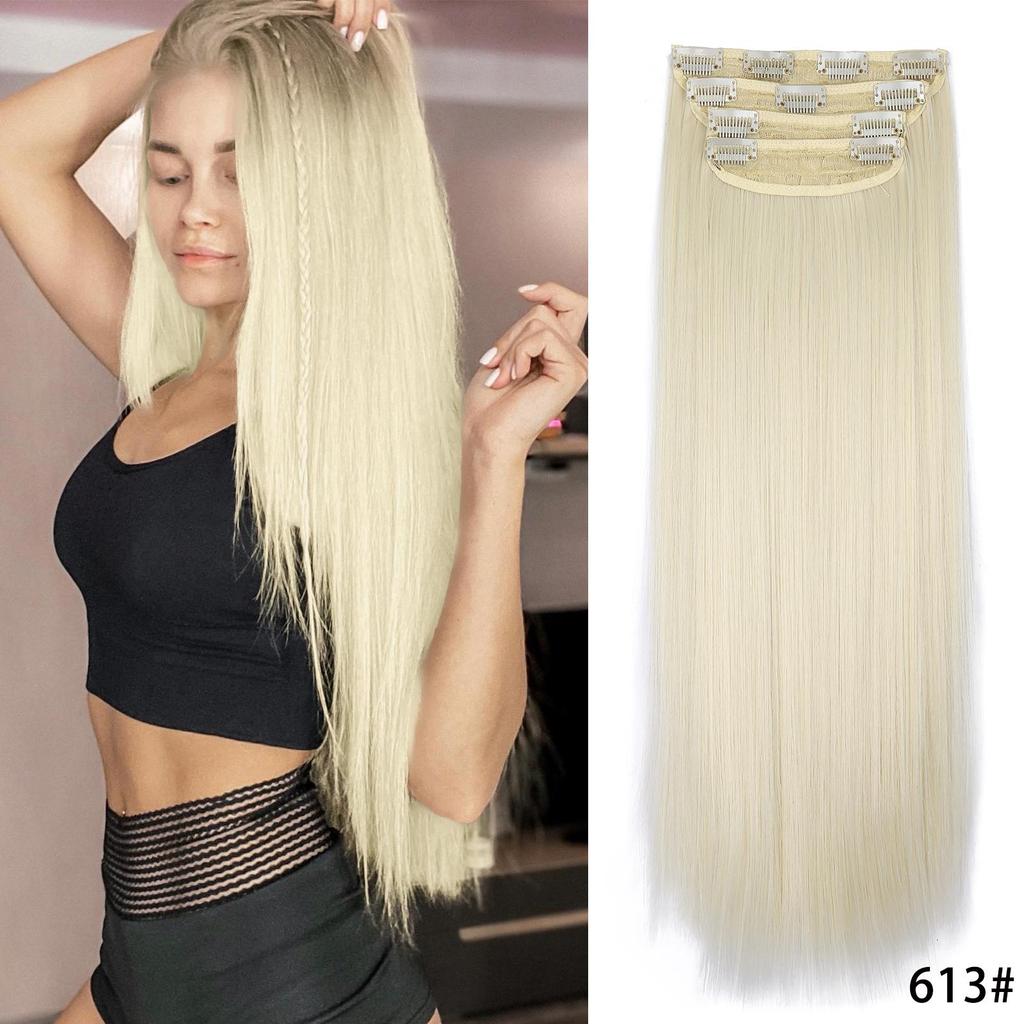 Black Hair Extensions For Women 20 Inch Synthetic Clip In Hair Extensions 4Pcs/Set Thick Hairpieces Straight Fiber Hairpieces