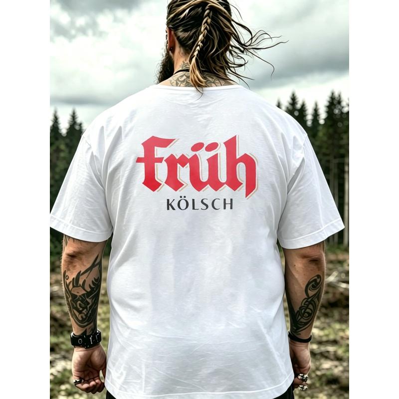 Men'S T-Shirt Black Frueh Kolsch Logo Print Casual Wear For Outdoor Events And Daily Use, Plus Size