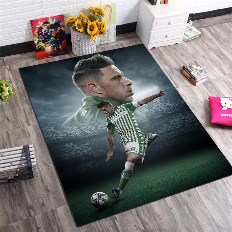 Green White Jersey Football Player Poster Print Area Rug, Sports Fan Non‑Slip Floor Mat for Living Room Bedroom Home Decor