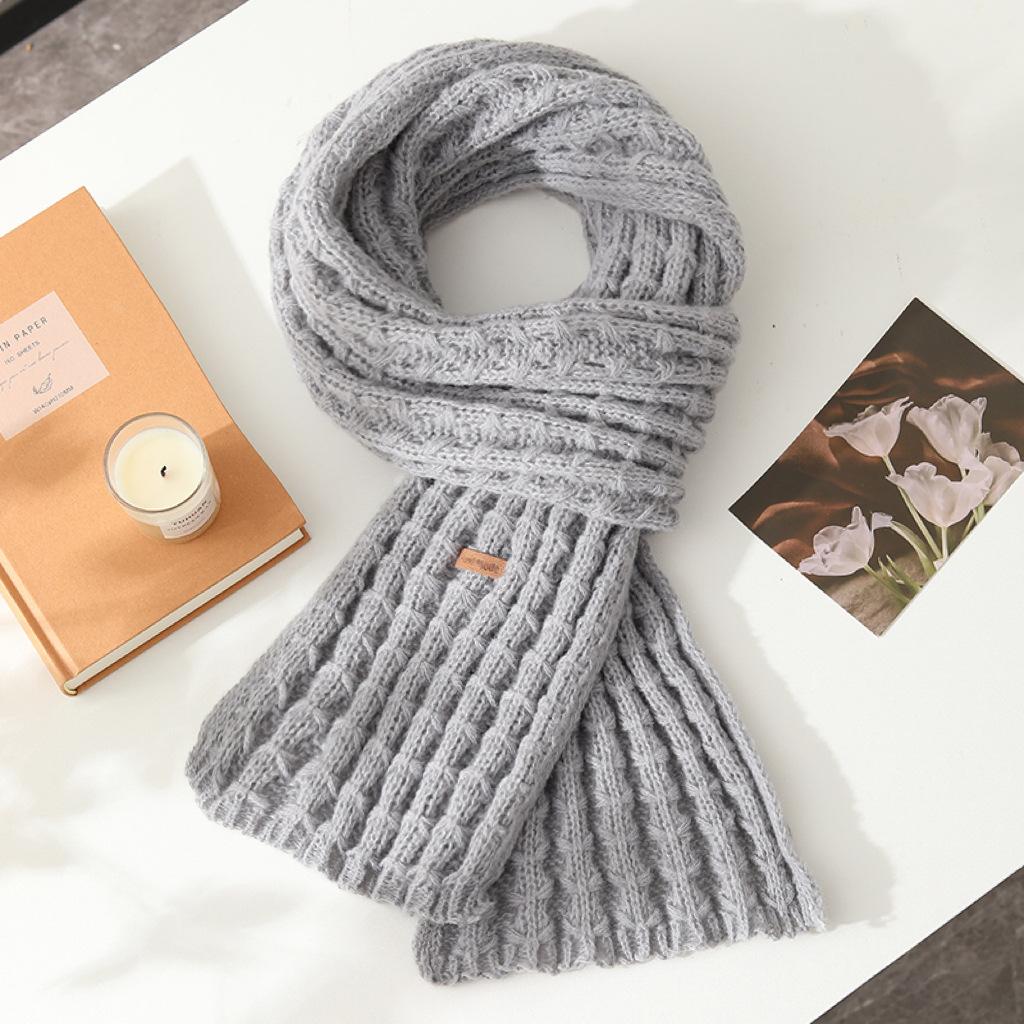 172x20cm Winter Scarf, Solid Color Thick Knitted Wool Scarf for Women, Warm Fleece Neck Warmer Snood